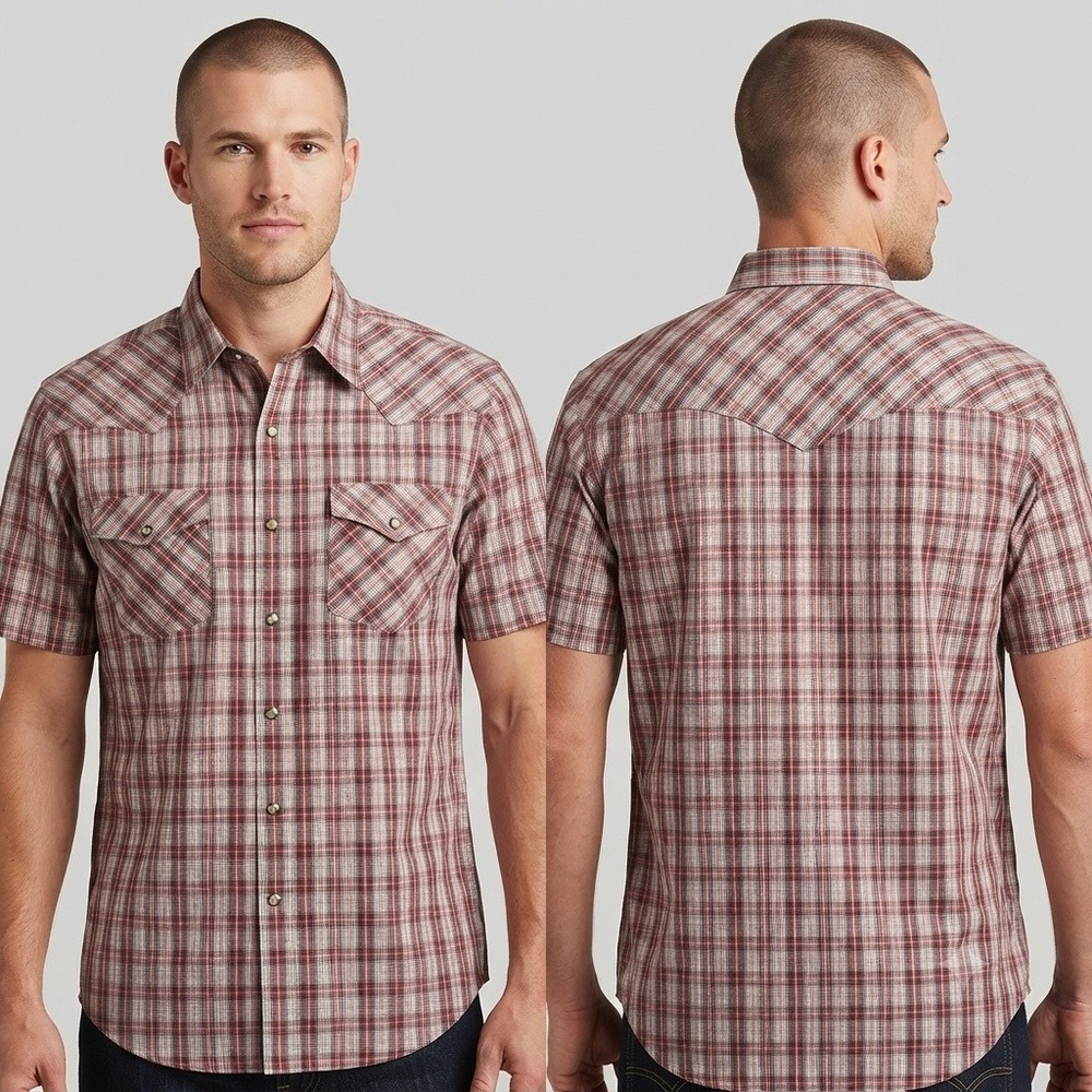 Pendleton Frontier Shirt Mens‎ Large Red Plaid Short Sleeve Western Snap Yoke